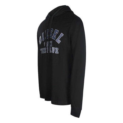 Black - Side - Diesel Mens Only The Brave Logo Hooded T-Shirt