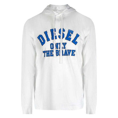 White - Front - Diesel Mens Only The Brave Logo Hooded T-Shirt