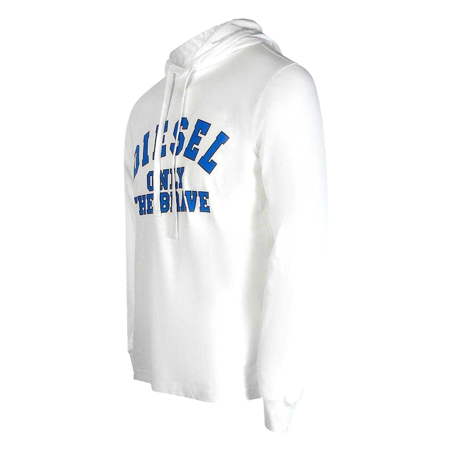 White - Side - Diesel Mens Only The Brave Logo Hooded T-Shirt