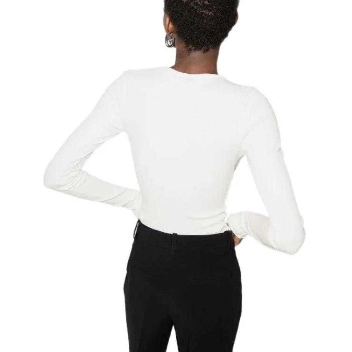White - Back - Off White Womens-Ladies Logo Ribbed Long-Sleeved Bodysuit