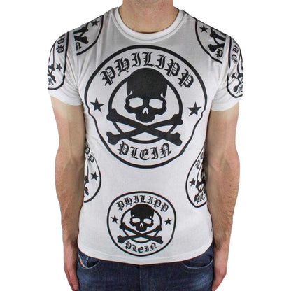 White - Front - Philipp Plein Mens Multi Logo T-Shirt