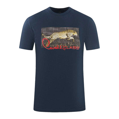 Navy Blue - Front - Cavalli Class Unisex Adult Leopard Logo T-Shirt