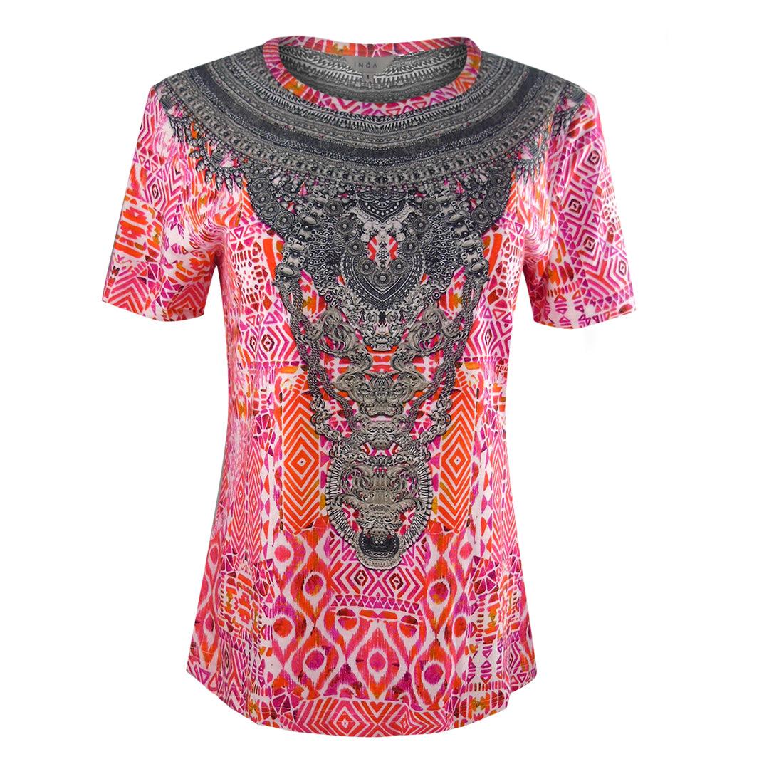 Pink-Orange-Grey - Front - Inoa Womens-Ladies Shiraz-1923 T-Shirt