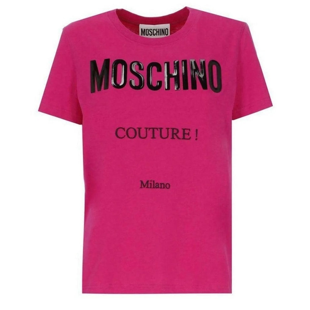 Pink - Front - Moschino Mens Couture Gloss Logo T-Shirt