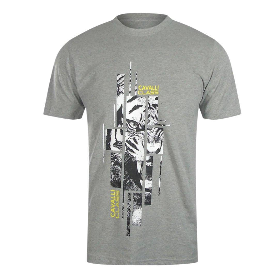 Grey - Front - Cavalli Class Unisex Adult Tiger Abstract Logo T-Shirt