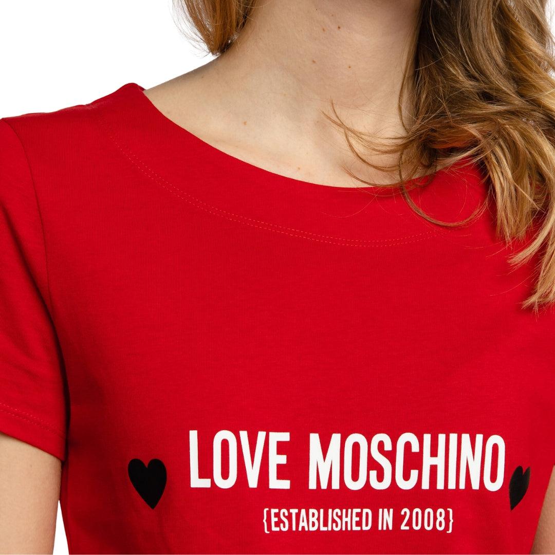 Red - Side - Love Moschino Womens-Ladies Logo T-Shirt Dress