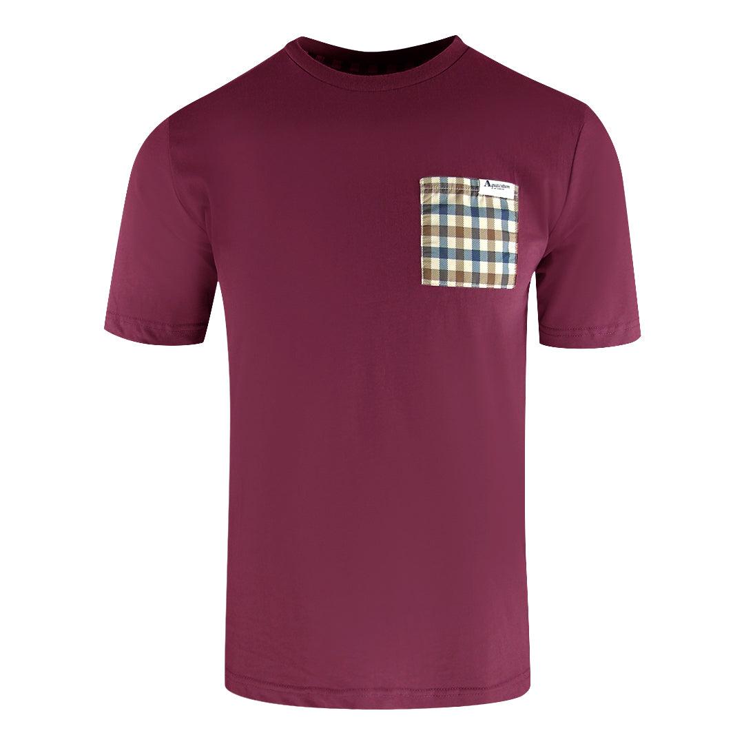 Burgundy - Front - Aquascutum Mens Active Checked Pocket T-Shirt