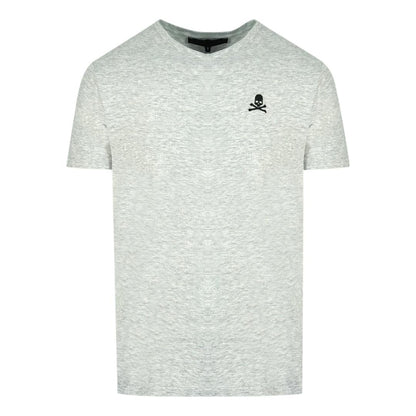 Grey - Front - Philipp Plein Mens Skull And Crossbones V Neck T-Shirt