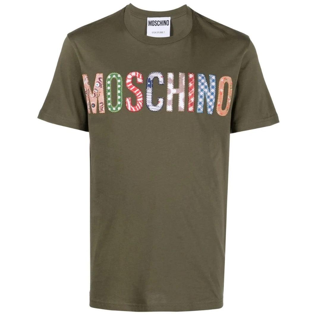 Green - Close up - Moschino Mens Embroidered Logo T-Shirt
