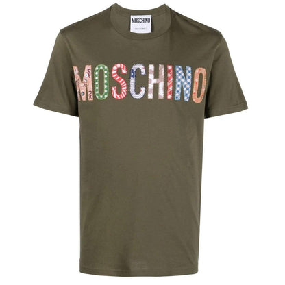Green - Close up - Moschino Mens Embroidered Logo T-Shirt
