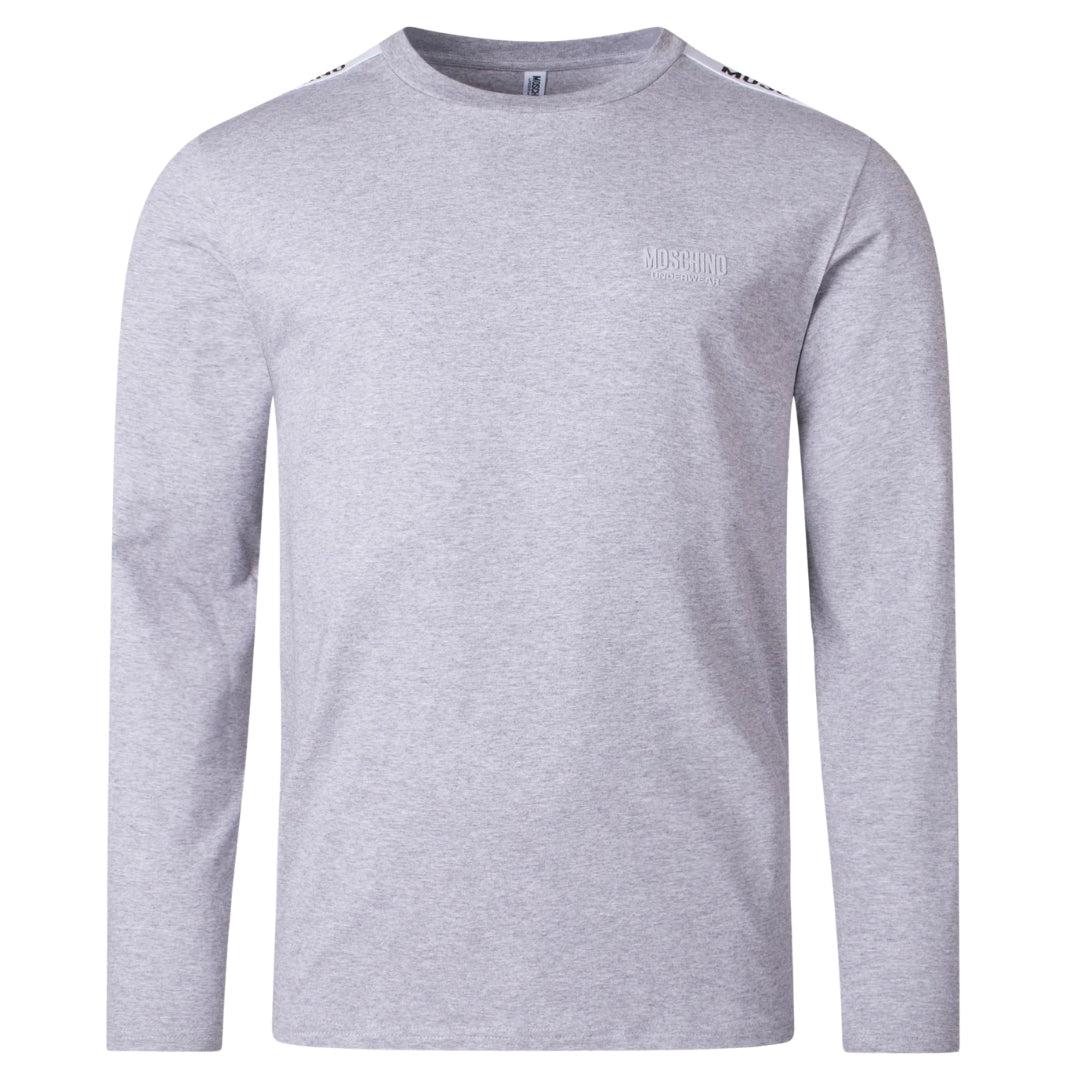Grey - Pack Shot - Moschino Mens Taped Shoulders Long-Sleeved T-Shirt