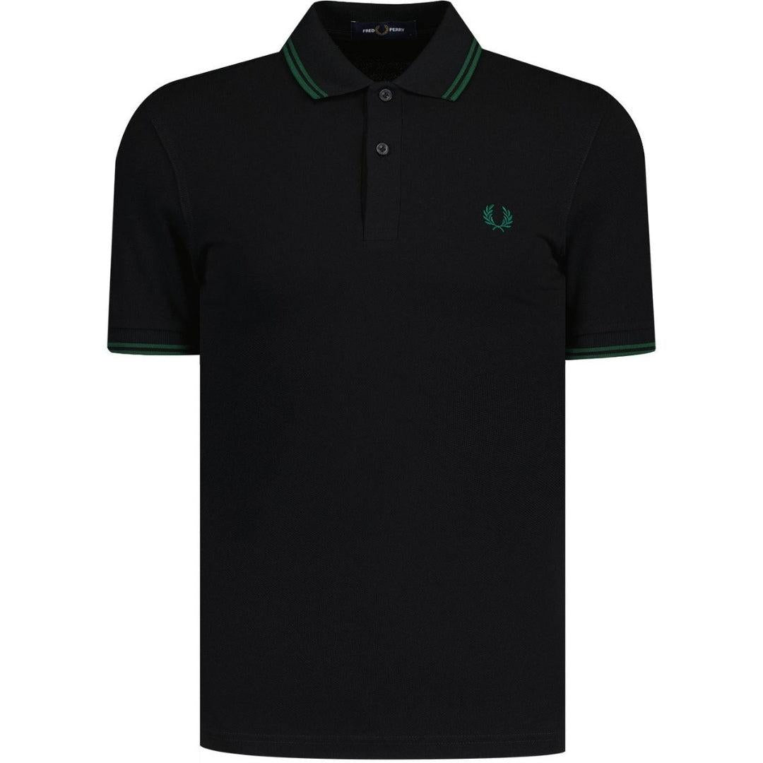 Black - Back - Fred Perry Mens Double Tipped Collar Polo Shirt