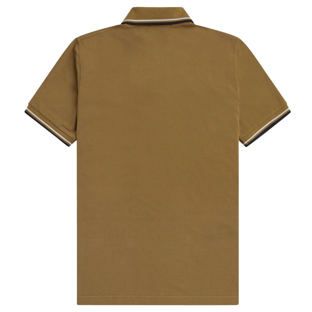 Brown - Back - Fred Perry Mens Double Tipped Collar Polo Shirt