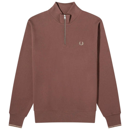 Brick Brown - Close up - Fred Perry Unisex Adult Half Zip Sweatshirt