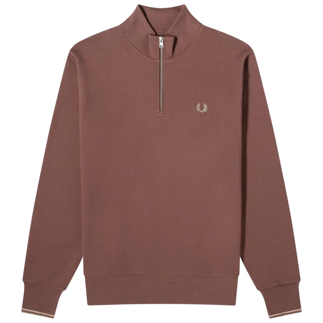 Brick Brown - Front - Fred Perry Unisex Adult Half Zip Sweatshirt
