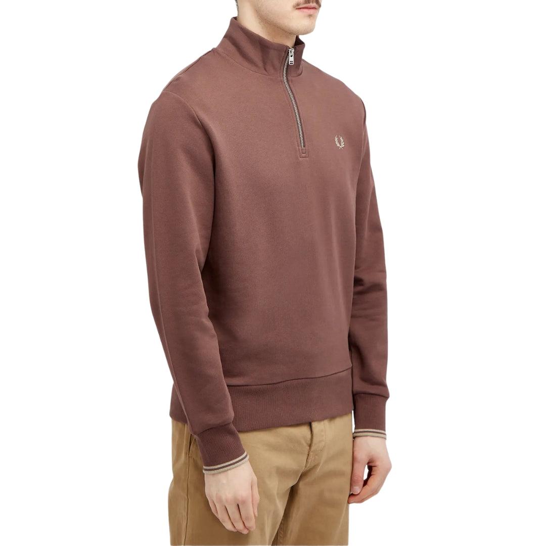 Brick Brown - Side - Fred Perry Unisex Adult Half Zip Sweatshirt