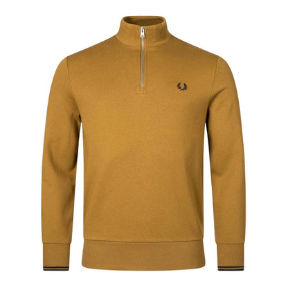 Dark Caramel - Front - Fred Perry Unisex Adult Half Zip Sweatshirt