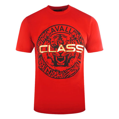 Red - Front - Cavalli Class Mens Tiger Circle T-Shirt