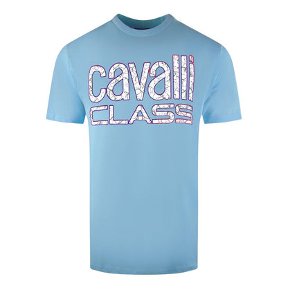 Blue - Front - Cavalli Class Mens Floral Logo T-Shirt