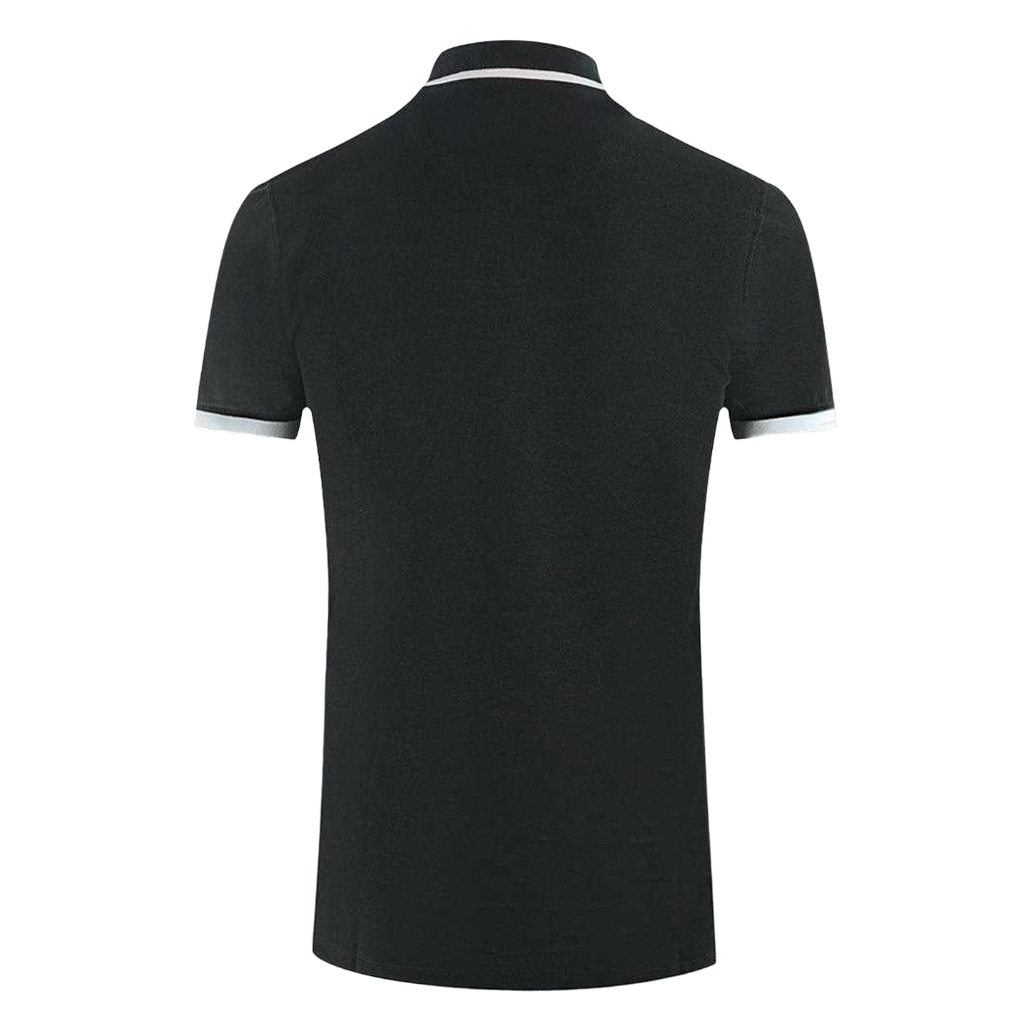 Black - Back - Aquascutum Mens Tipped Branded Shoulder Polo Shirt