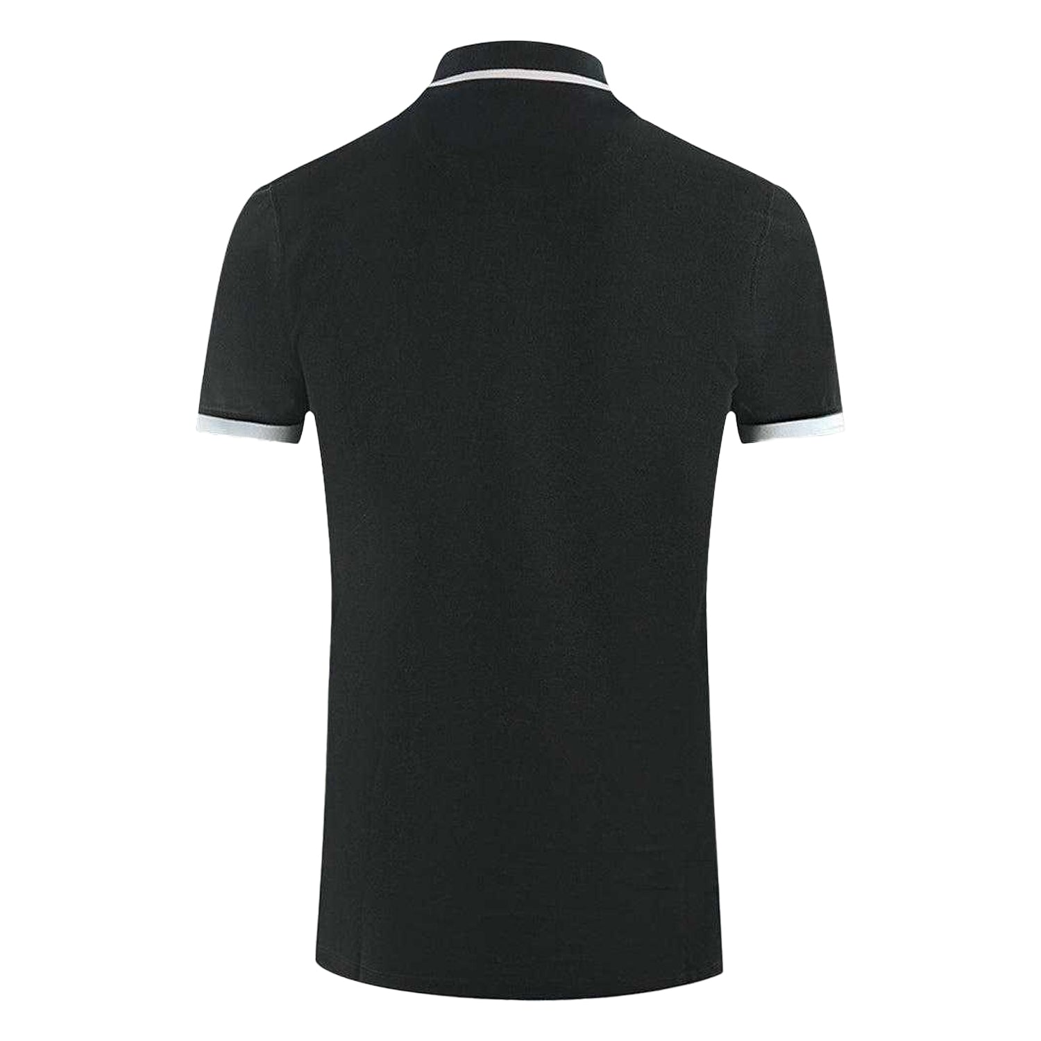Black - Back - Aquascutum Mens Tipped Branded Shoulder Polo Shirt