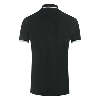 Black - Back - Aquascutum Mens Tipped Branded Shoulder Polo Shirt