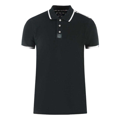 Black - Front - Aquascutum Mens Tipped Branded Shoulder Polo Shirt