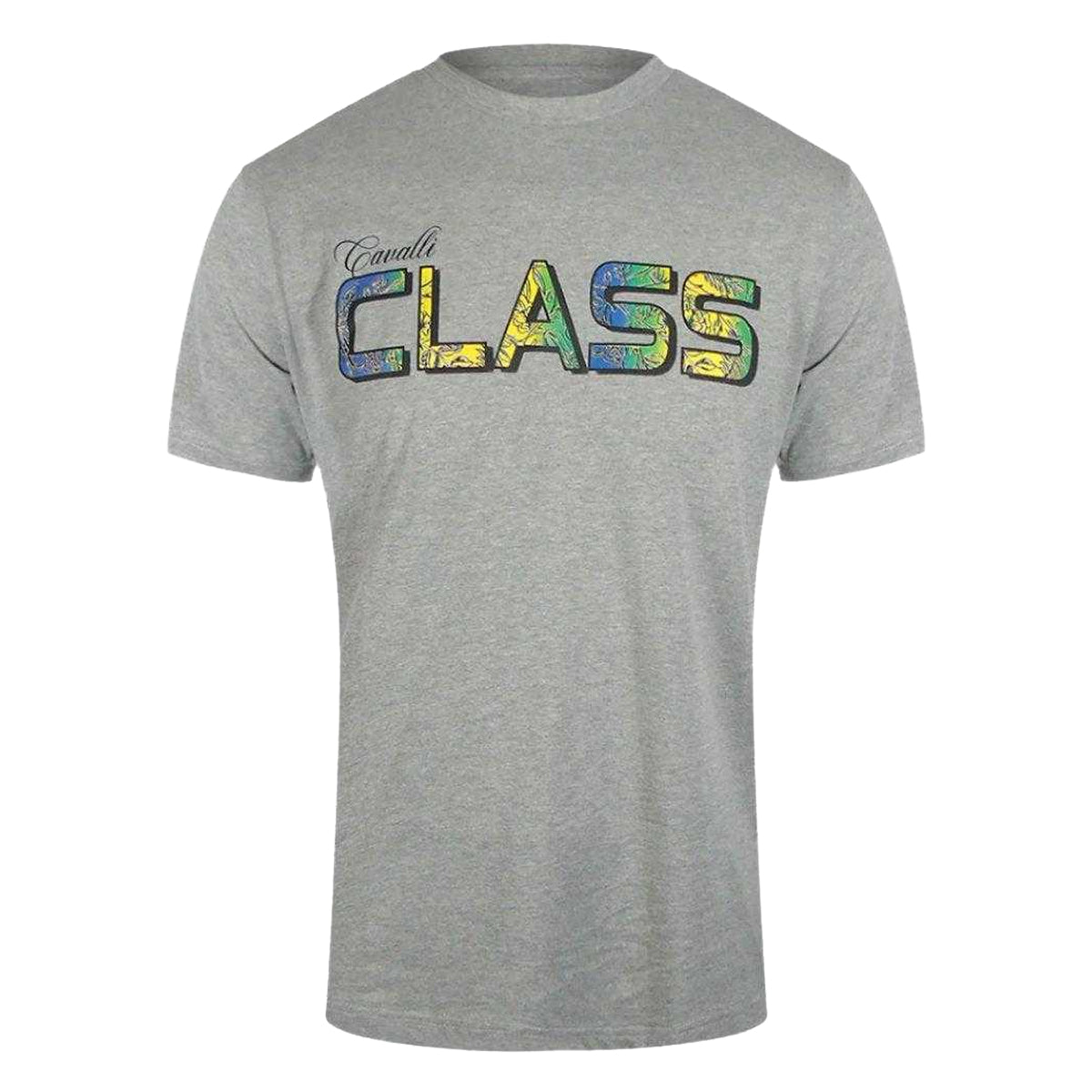 Grey - Front - Cavalli Class Mens Vibrant Floral Logo T-Shirt