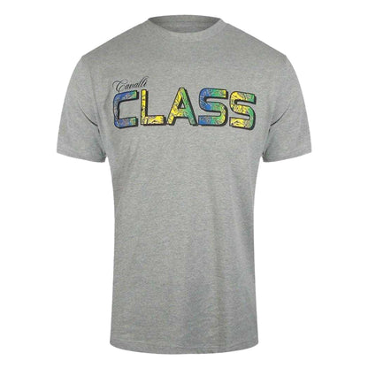Grey - Front - Cavalli Class Mens Vibrant Floral Logo T-Shirt