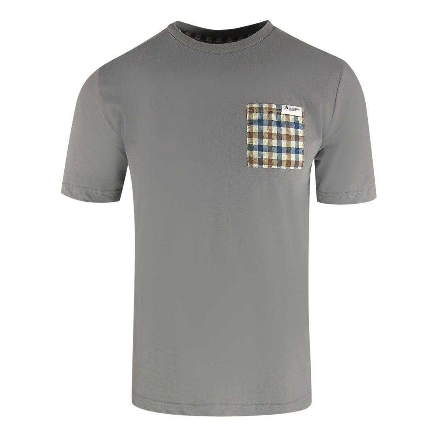 Grey - Front - Aquascutum Mens Checked Chest Pocket Active T-Shirt