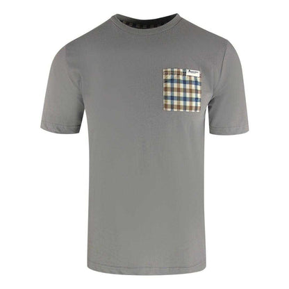 Grey - Front - Aquascutum Mens Checked Chest Pocket Active T-Shirt