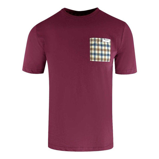 Burgundy - Front - Aquascutum Mens Checked Chest Pocket Active T-Shirt