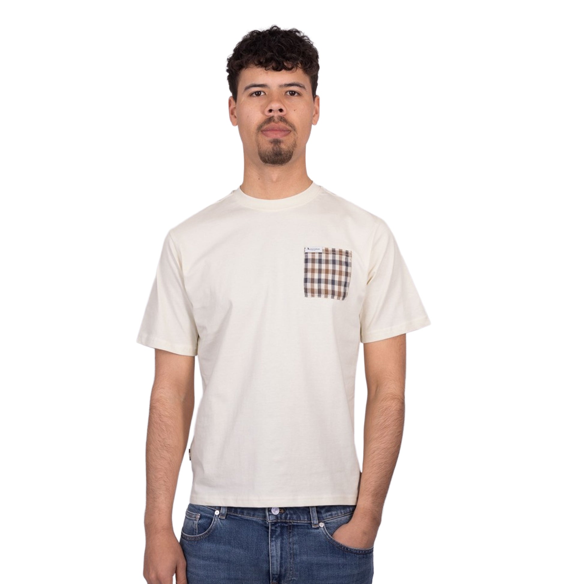 Optical White - Side - Aquascutum Mens Checked Chest Pocket Active T-Shirt