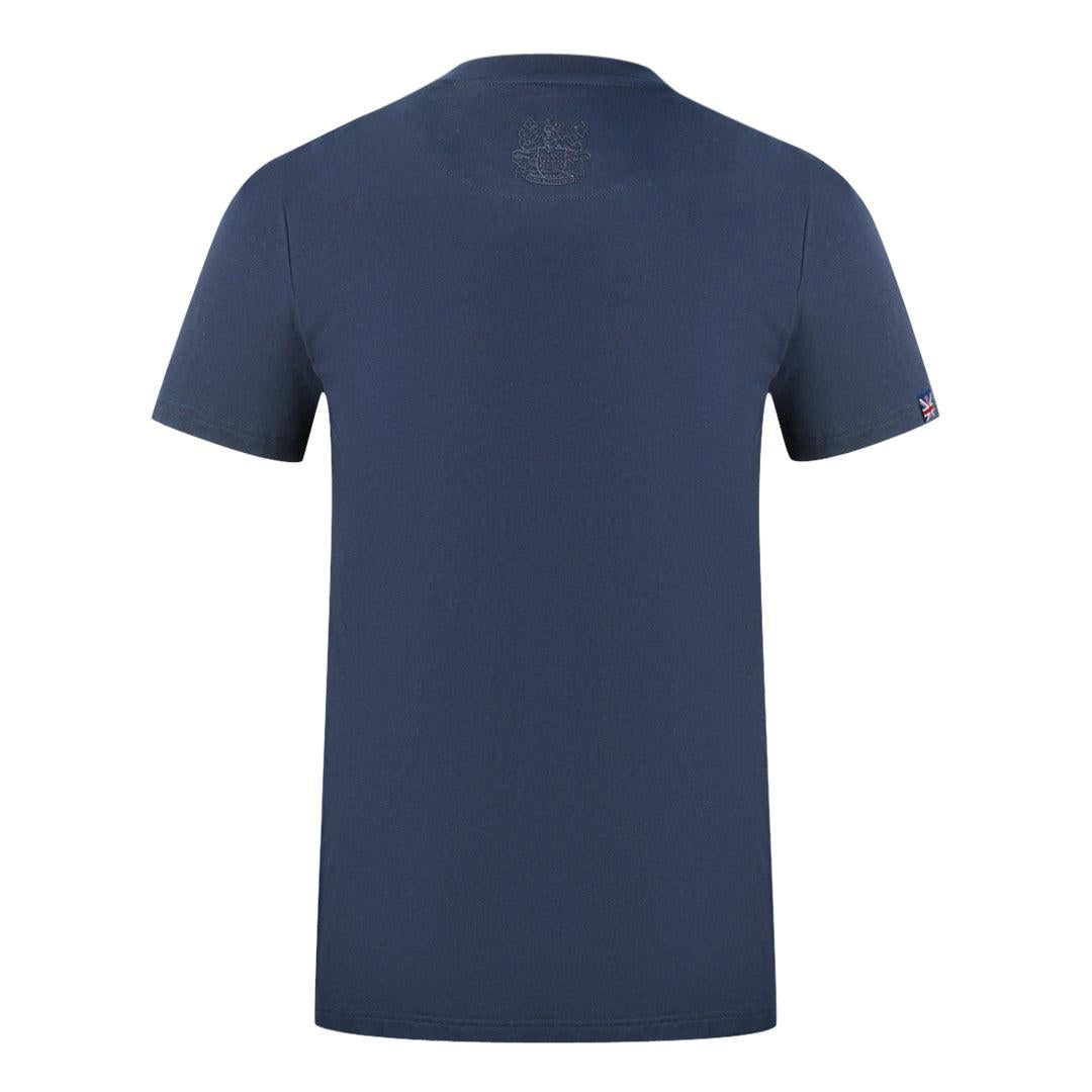 Navy Blue - Back - Aquascutum Mens Logo Branded Shoulder T-Shirt