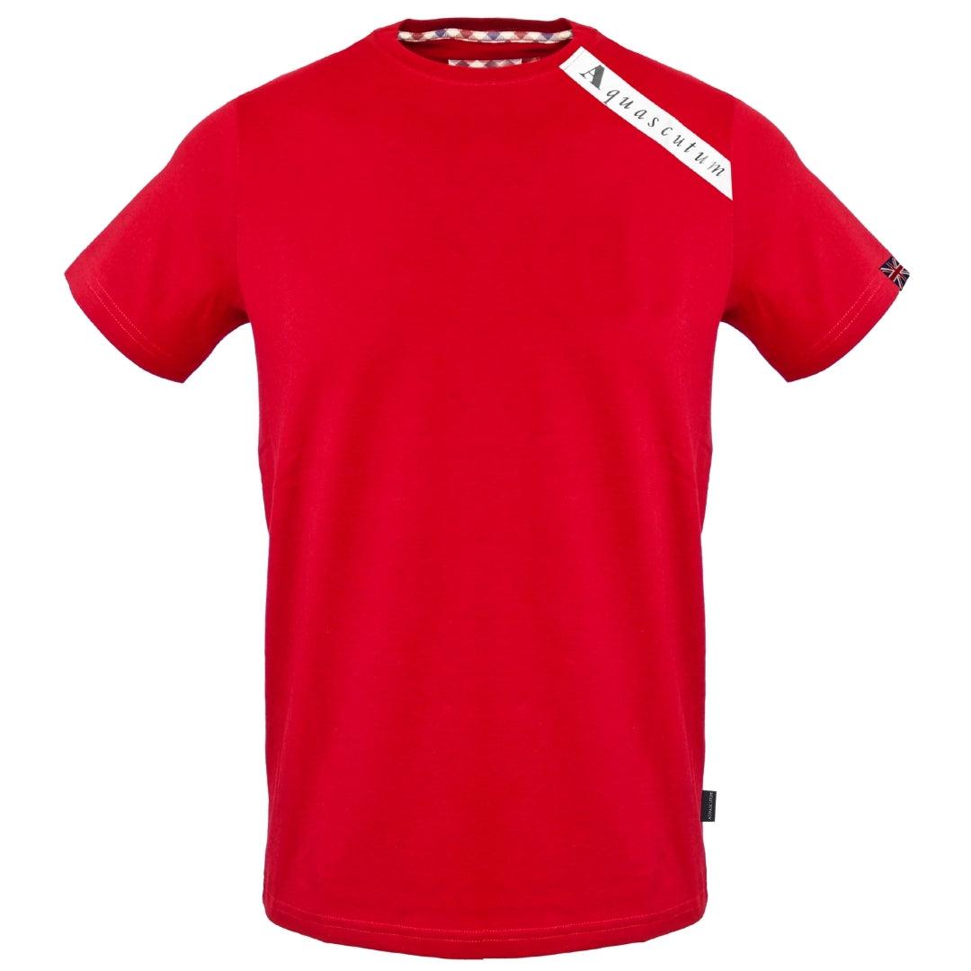 Red - Front - Aquascutum Mens Logo Branded Shoulder T-Shirt