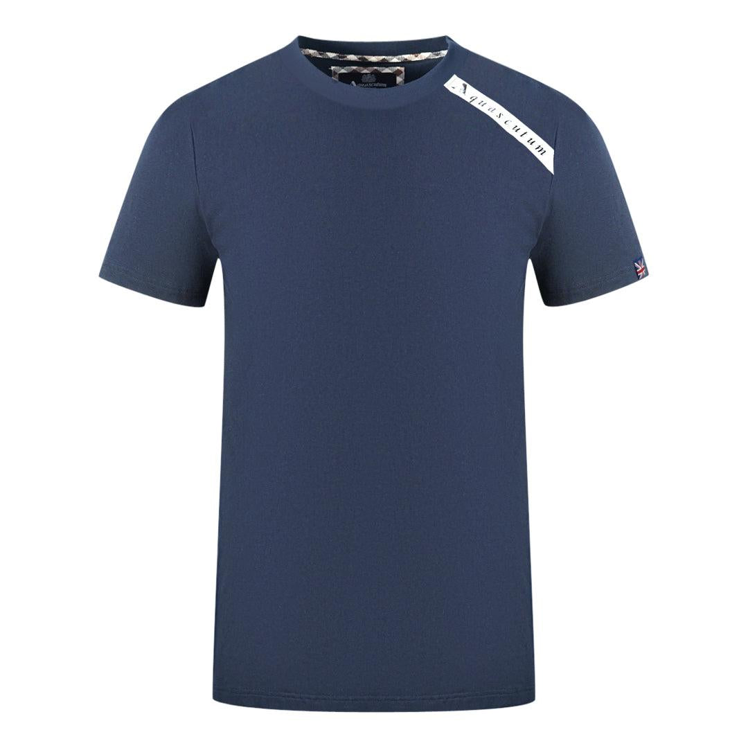 Navy Blue - Front - Aquascutum Mens Logo Branded Shoulder T-Shirt