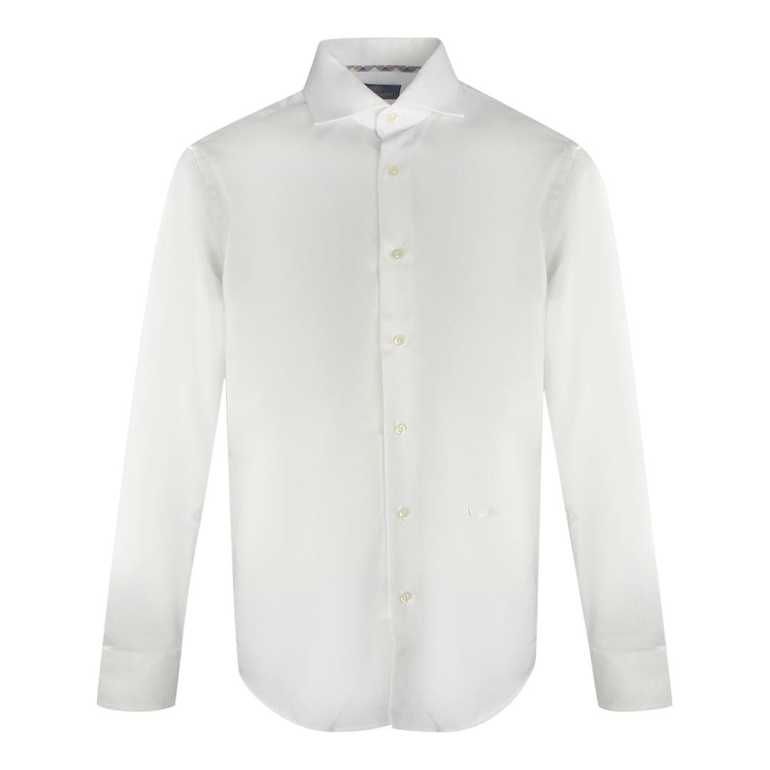 White - Front - Aquascutum Mens Plain Logo Long-Sleeved Shirt