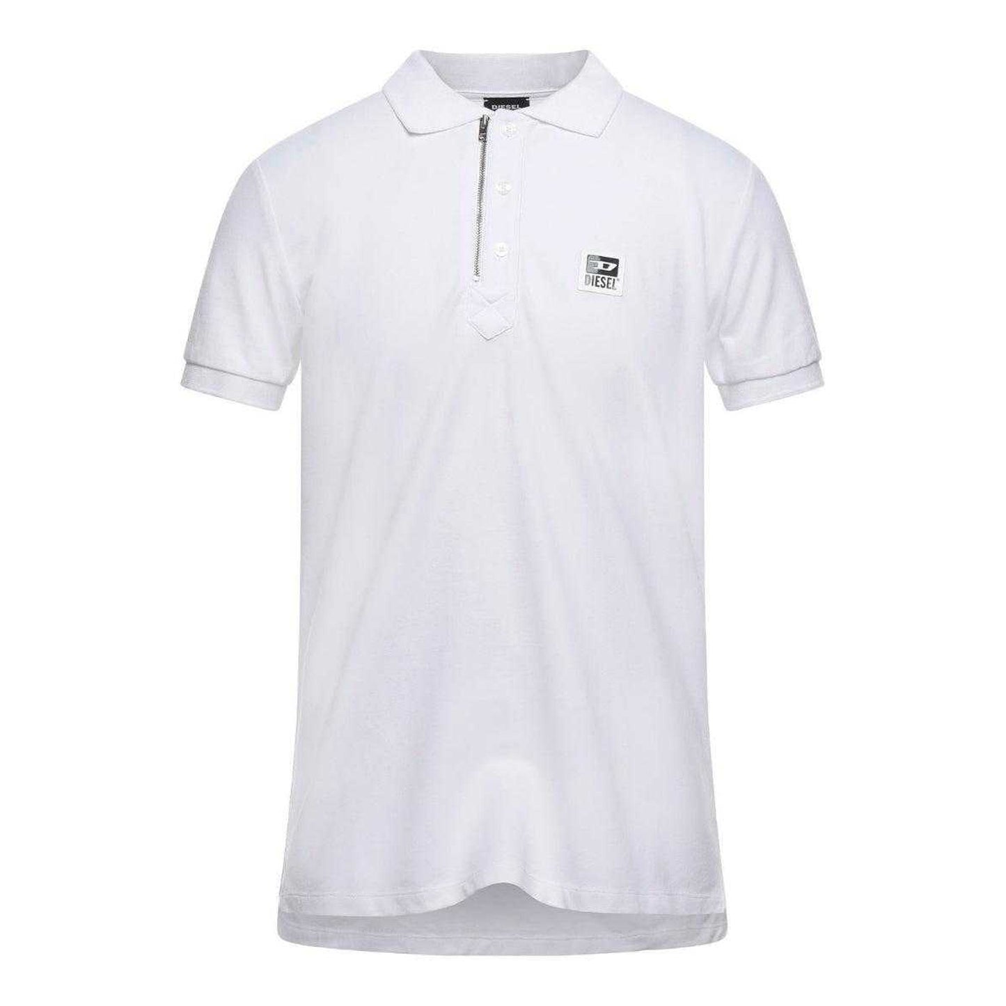 White - Front - Diesel Mens T-Harry Zip Neck Polo Shirt
