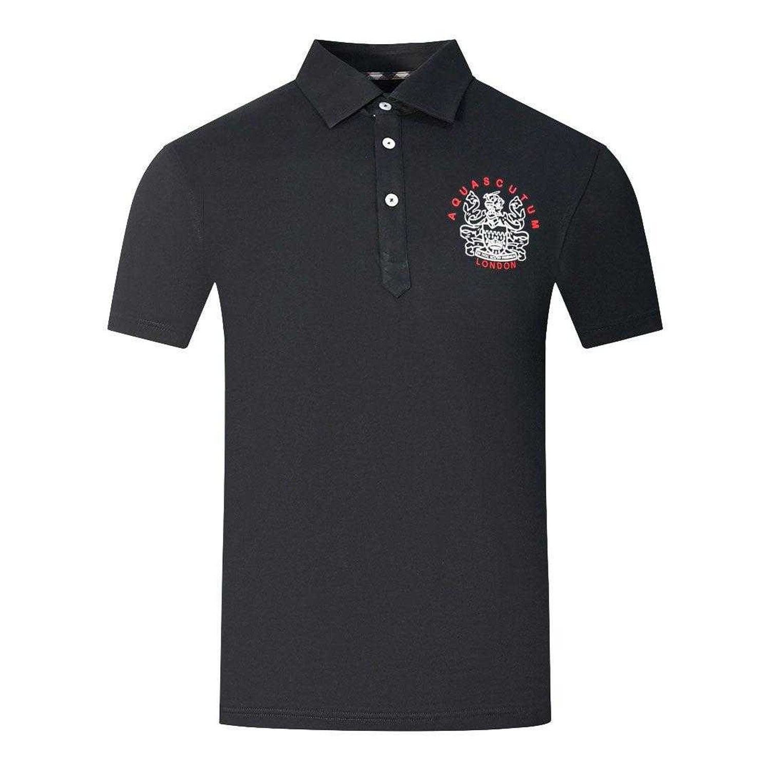 Black - Front - Aquascutum Unisex Adult Aldis London Logo Polo Shirt