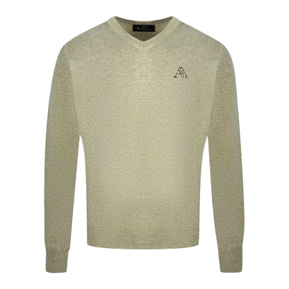 Grey - Front - Aquascutum Mens Logo V Neck Jumper