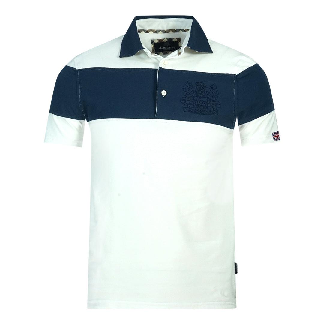 White-Blue - Front - Aquascutum Mens Aldis Colour Block Logo Polo Shirt
