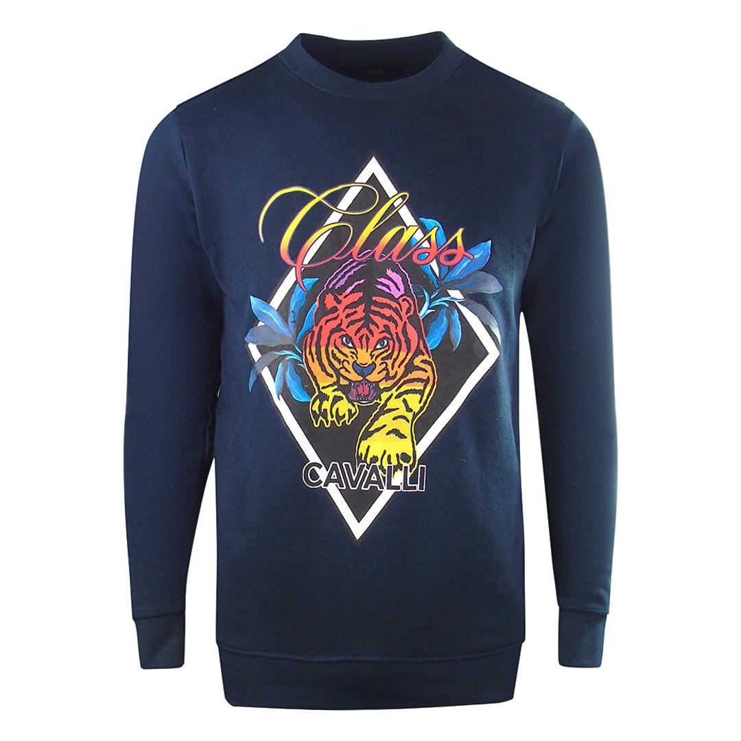 Navy Blue - Front - Cavalli Class Unisex Adult Diamond Tiger Sweatshirt