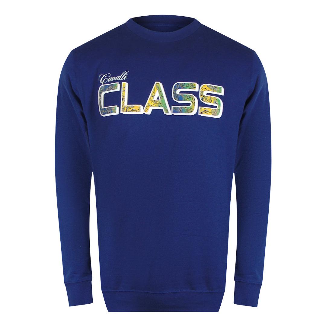 Navy Blue - Front - Cavalli Class Unisex Adult Floral Logo Sweatshirt