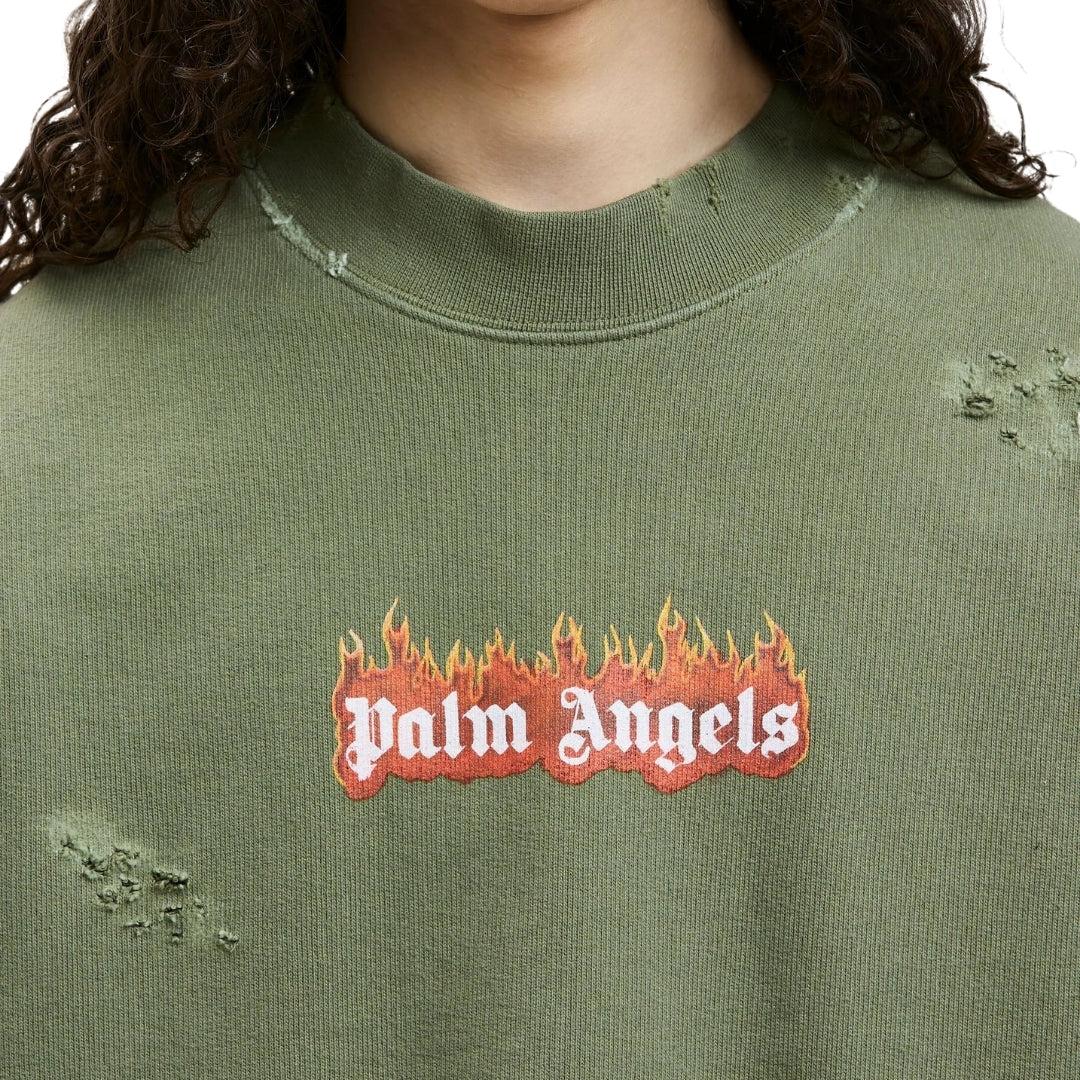 Green - Side - Palm Angels Unisex Adult Flames Sweatshirt