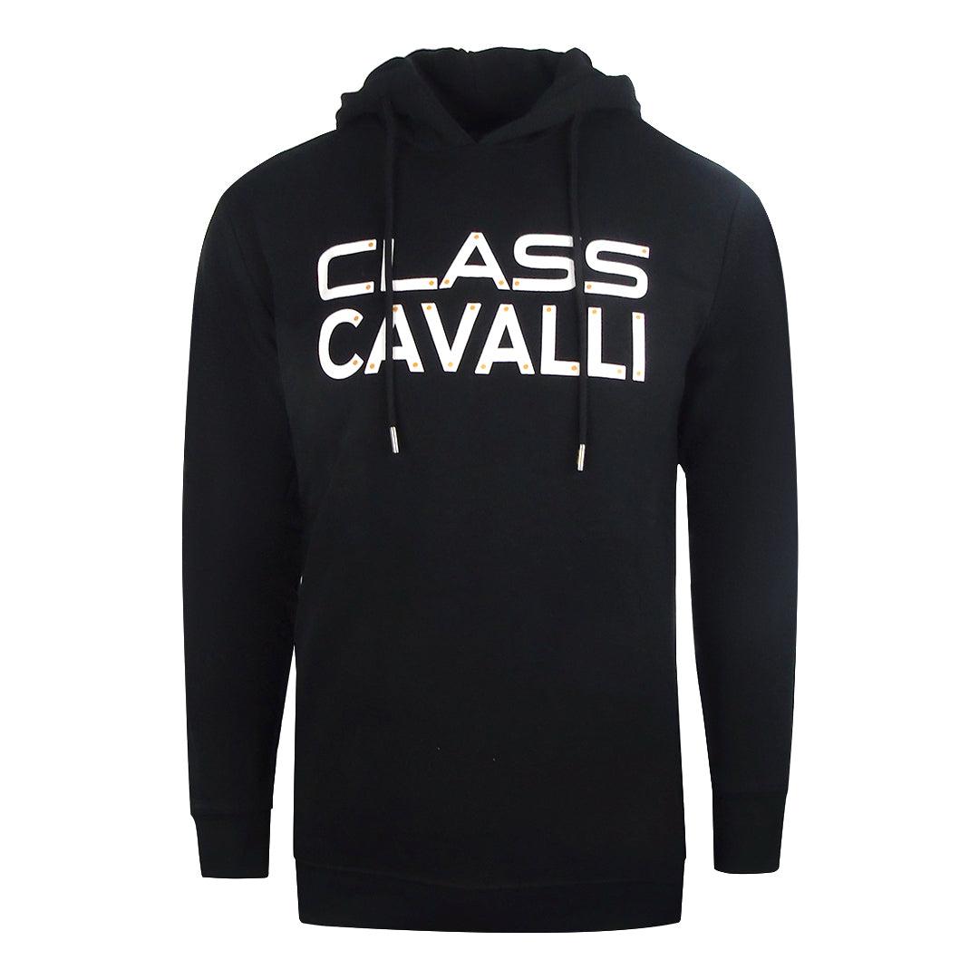 Black - Front - Cavalli Class Mens Reversed Logo Hoodie
