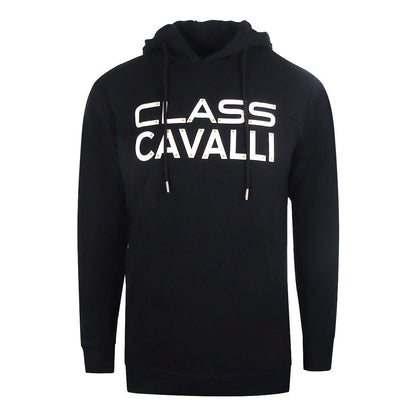 Black - Front - Cavalli Class Mens Reversed Logo Hoodie