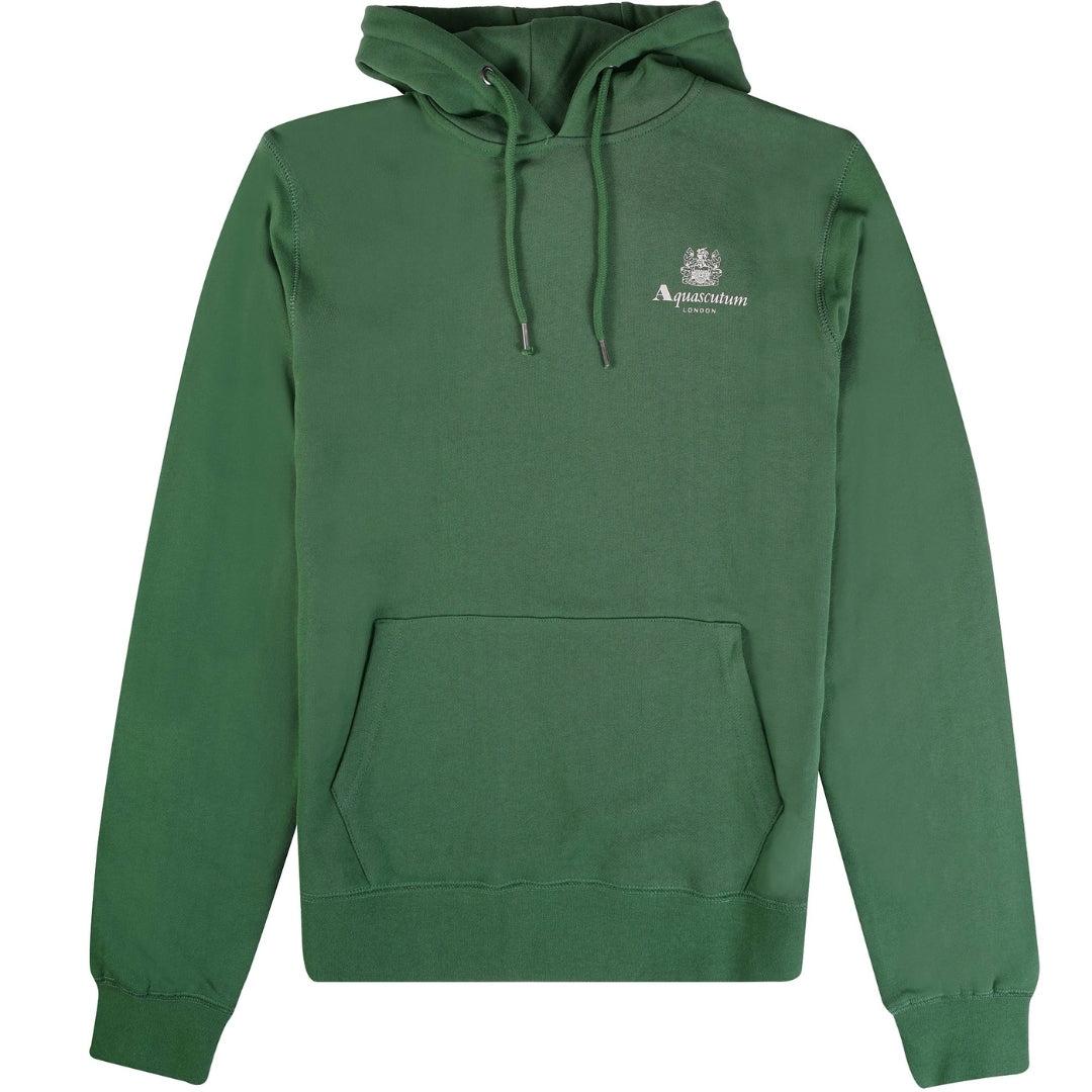 Bottle Green - Front - Aquascutum Mens Active Small Logo Hoodie