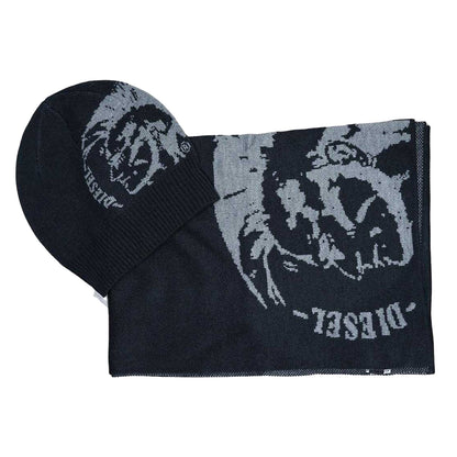 Black - Front - Diesel Unisex Adult Acrylic Scarf & Beanie Set