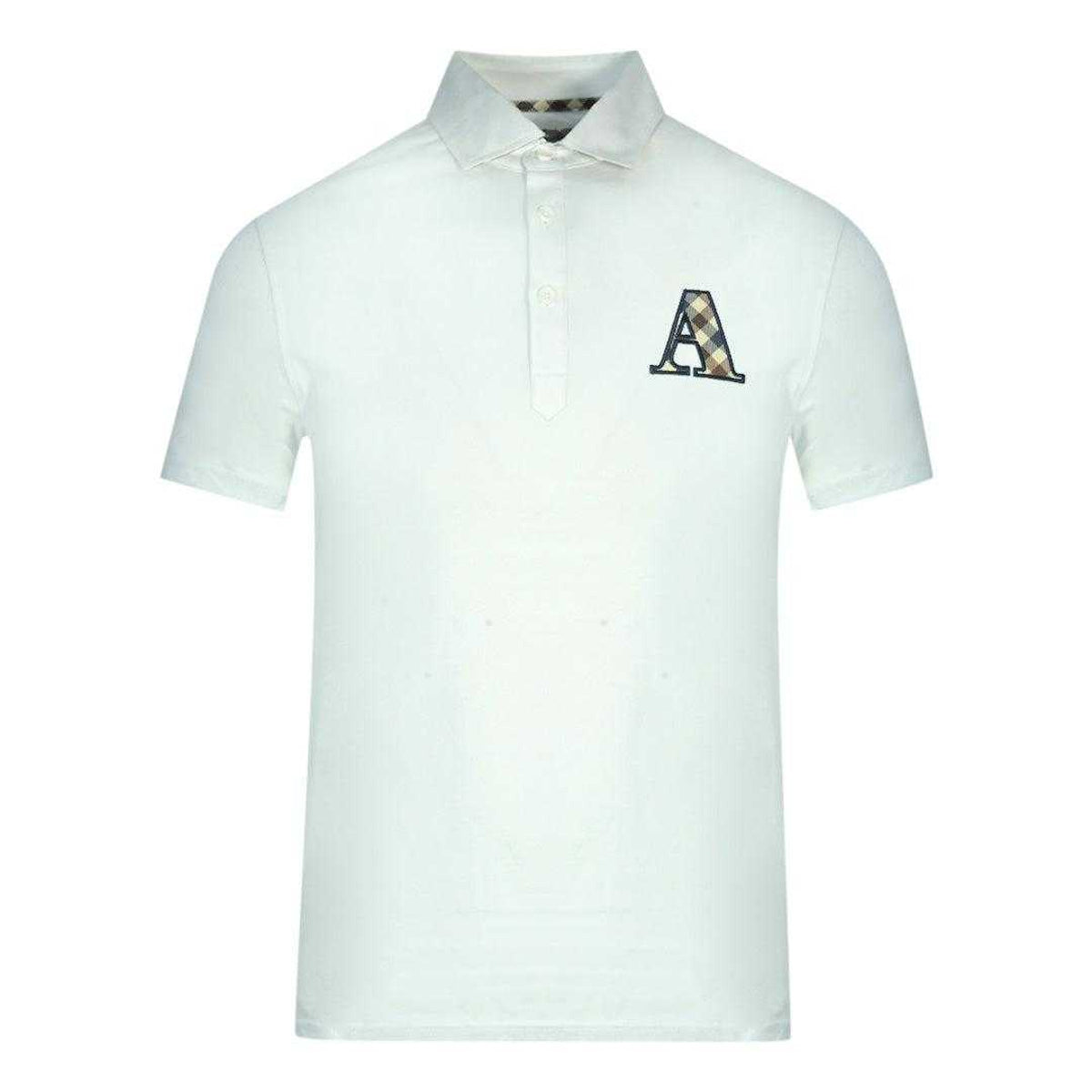 White - Front - Aquascutum Mens Checked Logo Polo Shirt