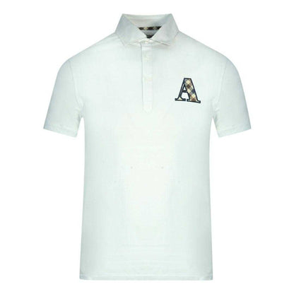 White - Front - Aquascutum Mens Checked Logo Polo Shirt